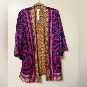 Chicos Reversible Ornate Printed Kimono Jacket Size 3P Pink Purple